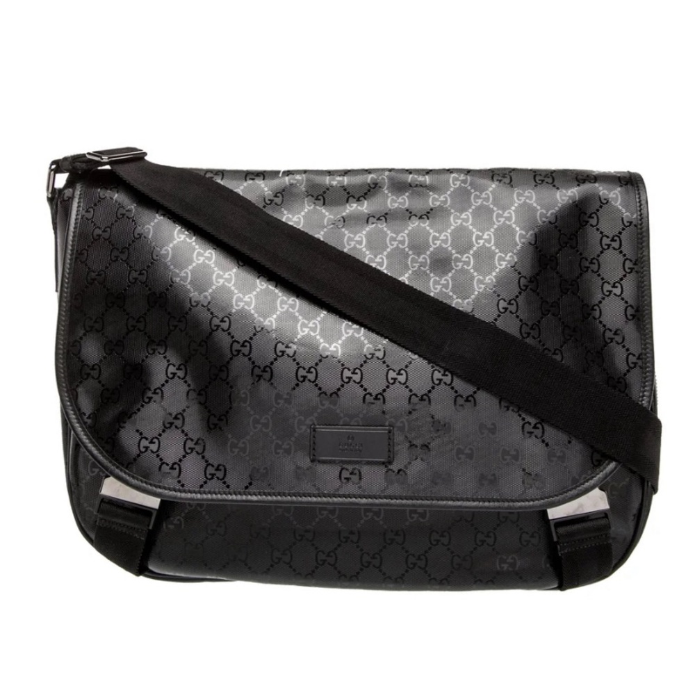 Gucci Black GG Logo Imprime Messenger Diaper Crossbody Buckle Bag